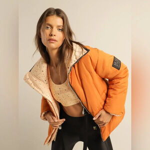 NWT P.E. Nation Direction Reversible Jacket Golden Oak Rock Print Orange Small